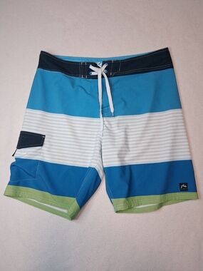 Rusty Blue, Light Blue & Green Striped Boardshorts